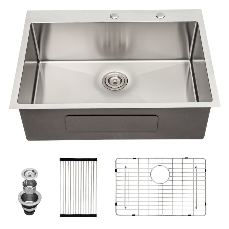 22X33 Inch Stainless Steel Sink: 16 Gauge, Structure, With Drain Assembly Kitchen Basin: To Scratches, Condensation-