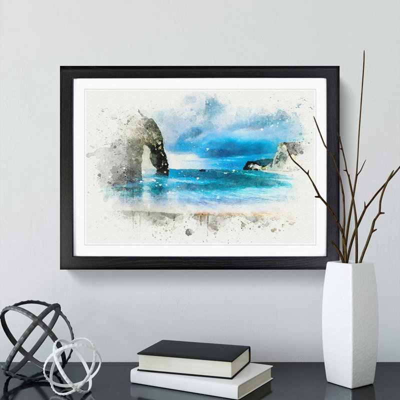 Durdle Door Cliffs in Wareham - Picture Frame Graphic Art Print, Black Framed, 48cm H x 65cm W x 2cm D