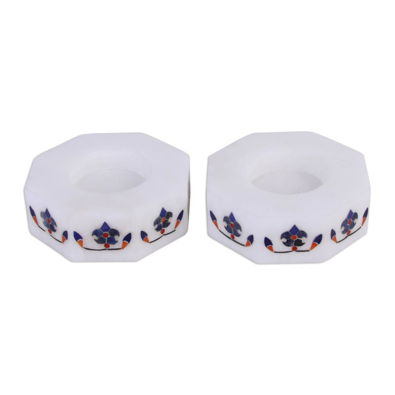 1'' H Stone Tabletop Tealight Holder, Blue
