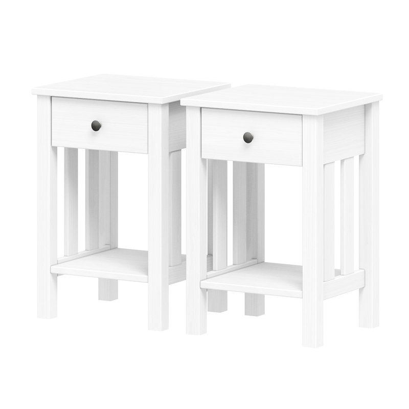 Table de chevet en bois massif Draco, Blanc