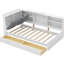 Lit plateforme simple blanc avec rangement, tête de lit, 2 tiroirs et tablettes pour le bois de la chambre