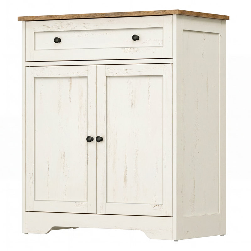Buffet avec tiroir, tablettes réglables et 2 portes, Blanc, 31.5" H x 28.4" W x 15.8" D
