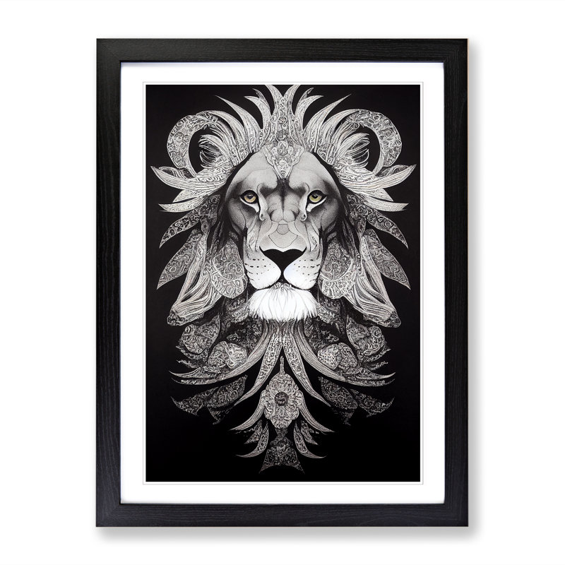 Lion Paisley - Picture Frame Print, 46cm H x 34cm W x 2cm D, Oak