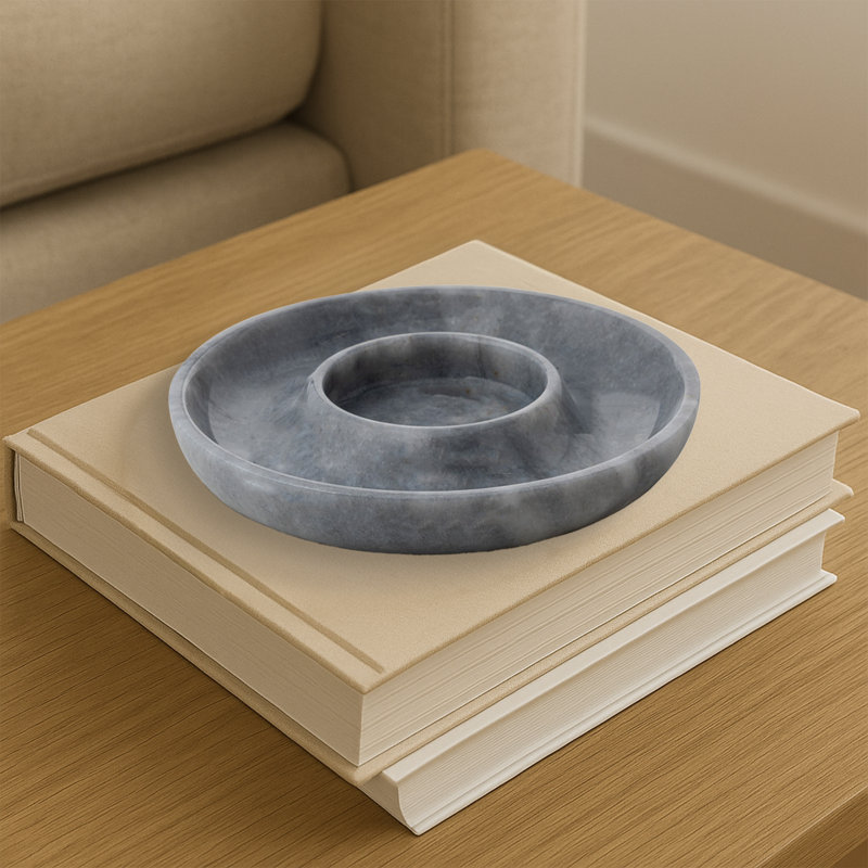 100% Marble Round Bathroom Tray, Gray