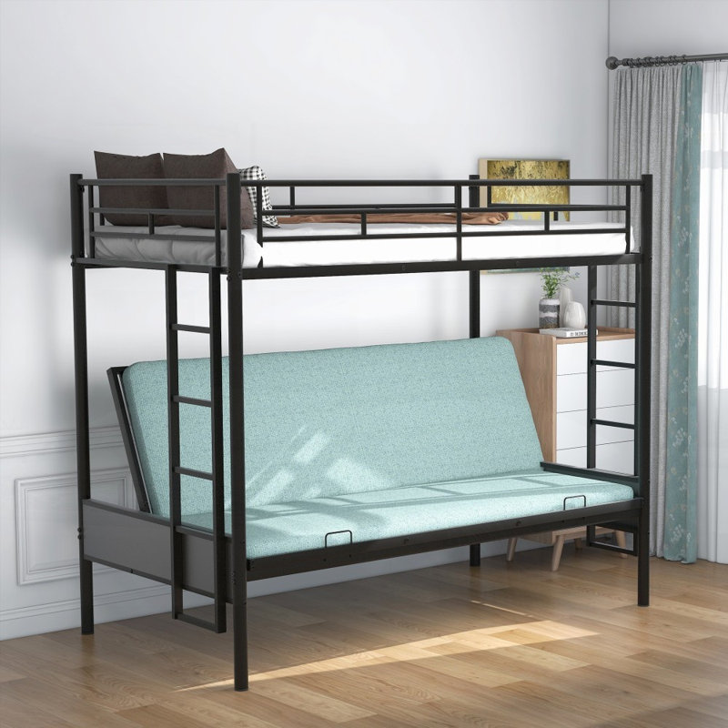 Lit simple superposé en métal avec multifonction et amp; Aucun sommier tapissier requis, noir