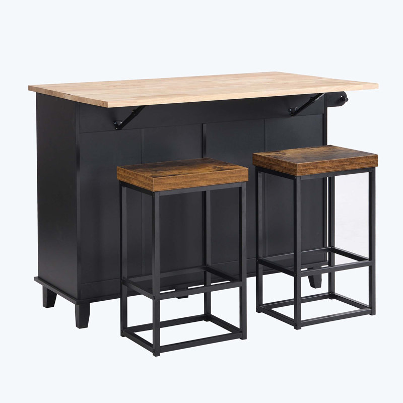 Kitchen Island Set with Drop Leaf and 2 Seatings, Dining Table Set with Storage