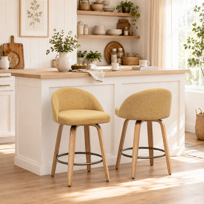 Louise Wood Velvet Swivel Bar Stools