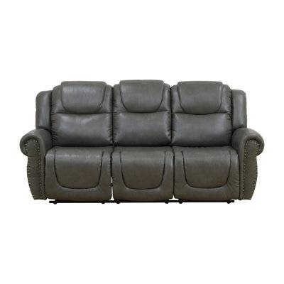 86" Premium Vegan Leather Reclining Living Room Sofa With Drop Down Table And Cup Holders