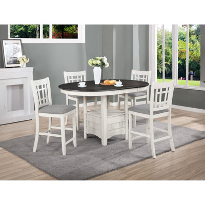 Table de salle à manger à hauteur de comptoir de 5 pièces de style contemporain, table ovale en feuille de 18 po, revêtement gris, rangement de table, places assises pouvant accueillir 4 personnes et 5 pièces