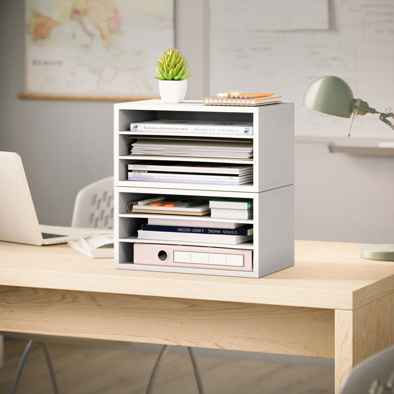 Reagan 3 Tier Paper and File Organizer with Removable Shelves, White