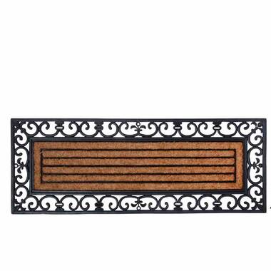 A1 Home Collections Grill Indoor/Outdoor Black 18 in. x 48 in. Rubber Easy to Clean All Weather Exterior Doors/Large Size Double Door Mat