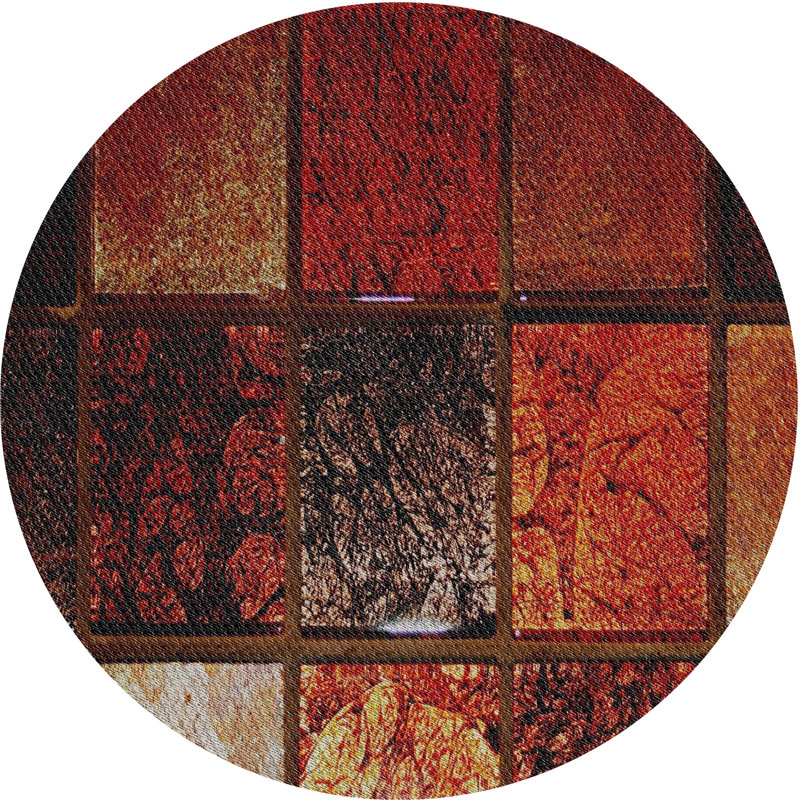 Tapis rouge à motif géométrique, Rond 7 pi