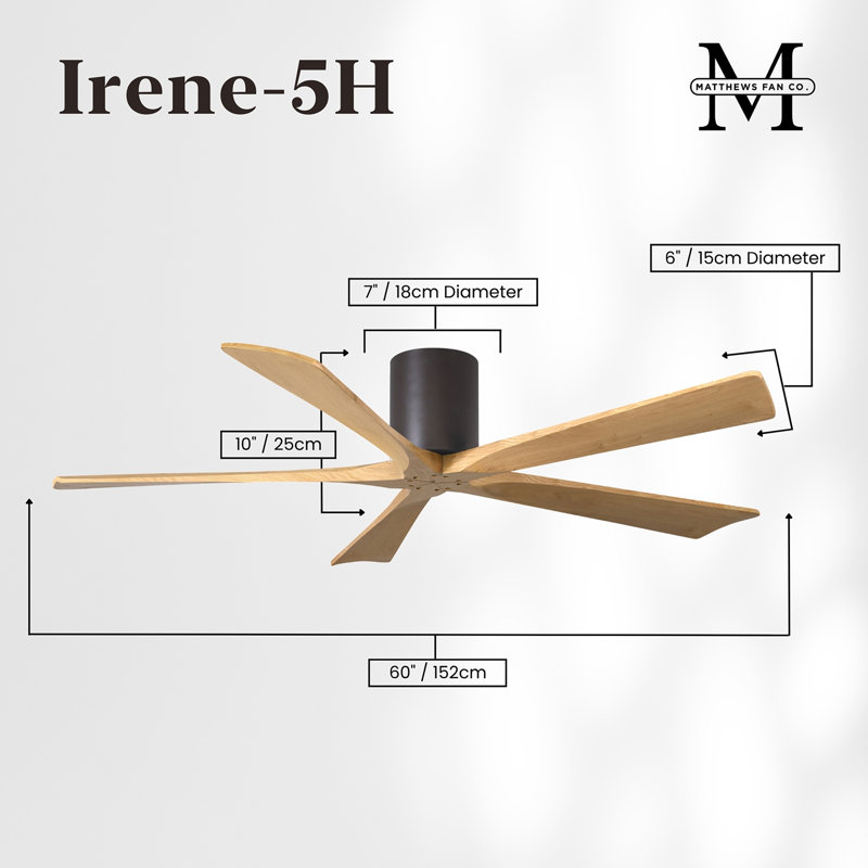 60" Irene 5-Blade Hugger Ceiling Fan with Wall Remote, Light Maple Tone, Textured Bronze/Light Maple Tone, 60"