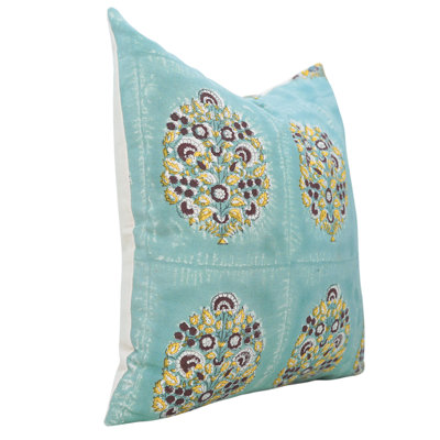 Fabdivine Guldasta Hand Block Printed Duck Canvas Pillow Cover Handmade Floral Decorative Cushion for Sofa, Bed & Living Room Size-22X22 Inch