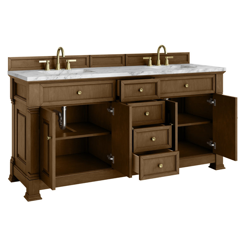 Brookfield 72'' W Double Vanity, Carrara White, Honey Oak