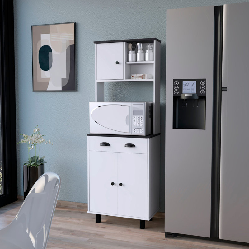 1-Drawer Kitchen Pantry, White/Walnut