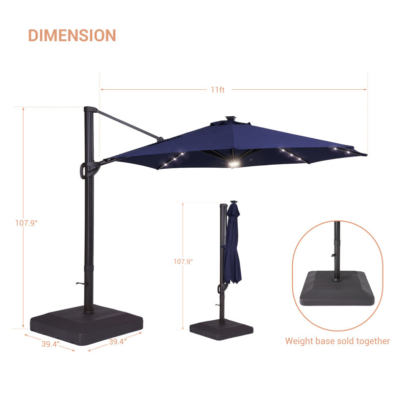 Parasol en porte-à-faux avec base Daarina, Bleu marine