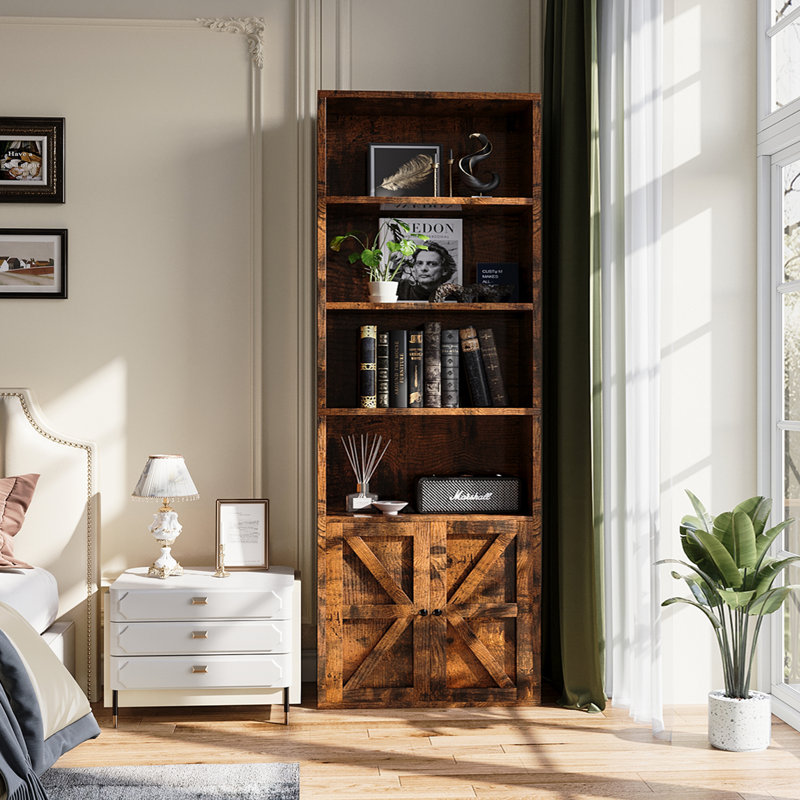 Bibliothèque de rangement avec portes Tiranke, Brun rustique, (6 tablettes) H 71,2 po x l 21,8 po x P 9,3 po