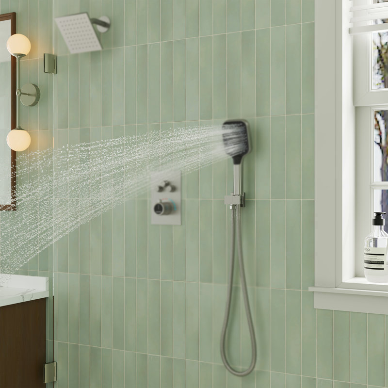 Douche carrée en laiton avec couvercle décoratif, Nickel brossé