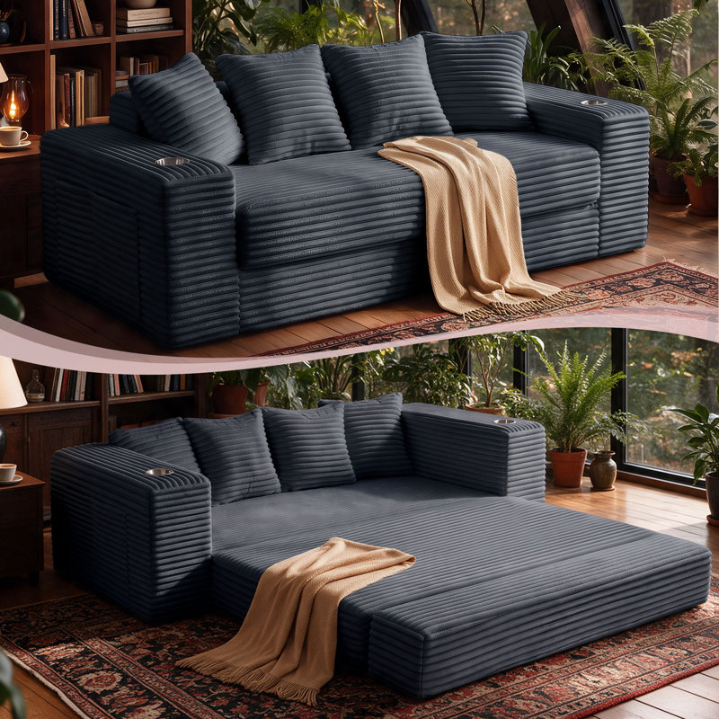 Upholstered 77.2 " Fabric Sofa & Chaise, Grey