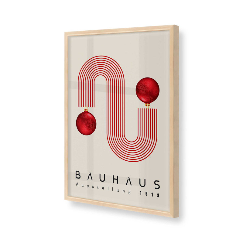 Bauhaus festif rouge 1919, H 21 po x l 17 po, Érable brut encadré