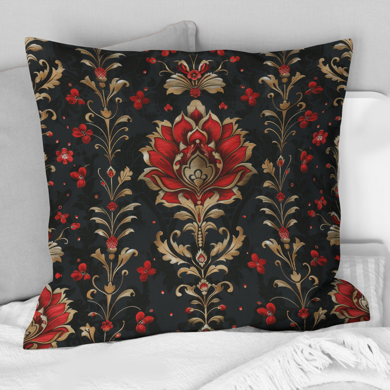 Beauté rouge et noire damassée - Coussin damassé, H 18 po x l 18 po, Carrée