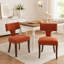 Ensemble de 2 chaises de salle à manger de style Mid-Century moderne, dossier courbé rembourré en tissu de lin ferme avec clous en cuivre, chaises de cuisine avec cadre en bois franc, orange-1950357854