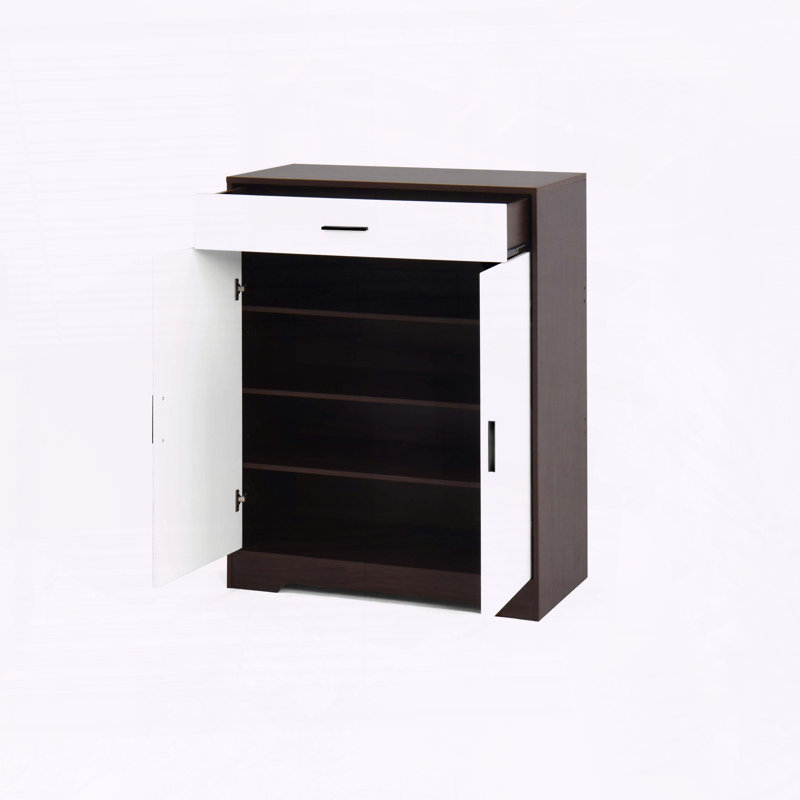 Armoire de rangement à chaussures en bois à 4 niveaux avec tablettes réglables et tiroir, Noyer