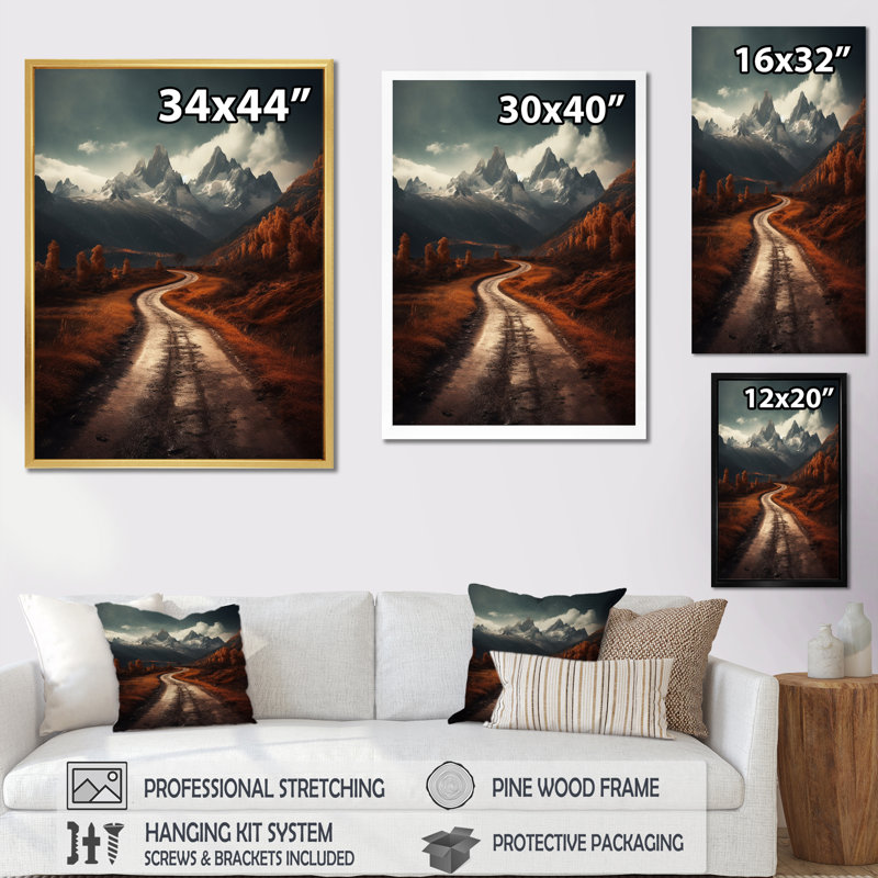 Endless Roadway Frozen Adventure - reproduction sur toile, H 32 po x l 16 po, Cadre naturel flottant