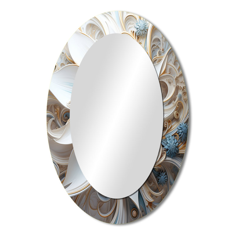 Electrifiant Vibrant Fact Flowers I - Miroir décoratif ovale abstrait sur métal, 36 po x 24 po