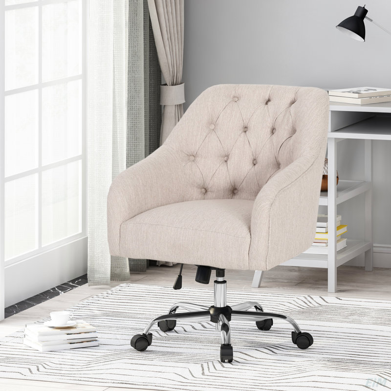 Chaise de bureau, hauteur réglable, revêtement en polyester, Beige