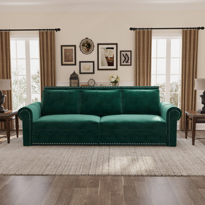 Canapé Chesterfield, canapé-lit gigogne de 93,7 po, canapé-lit convertible en velours 3 en 1 avec garniture cloutée et accoudoirs roulés, canapé-lit multifonctionnel pour salon, chambre à coucher, appartement, bureau