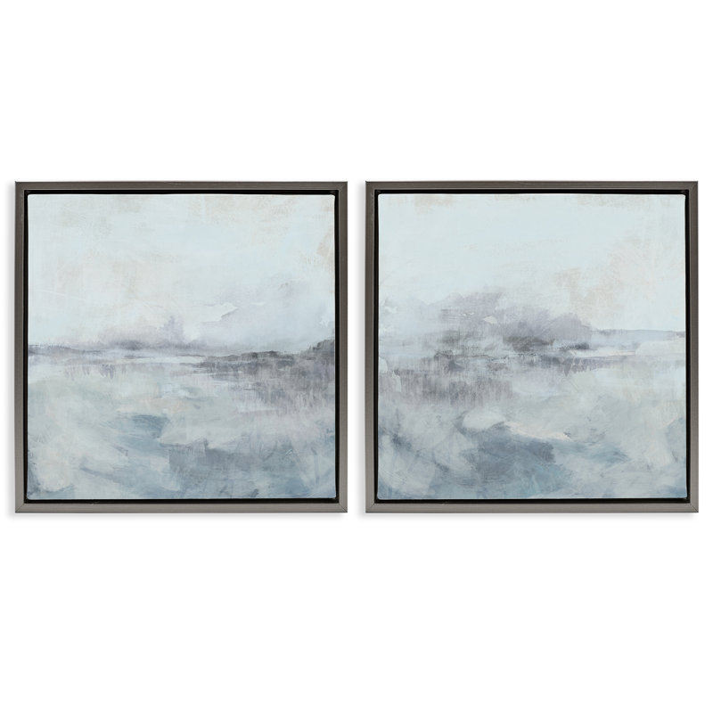Misty Horizon View 2pc Floating Frame Set, design by June Erica Vess, 25" H x 25" W, Lustre Grey Floater Frame