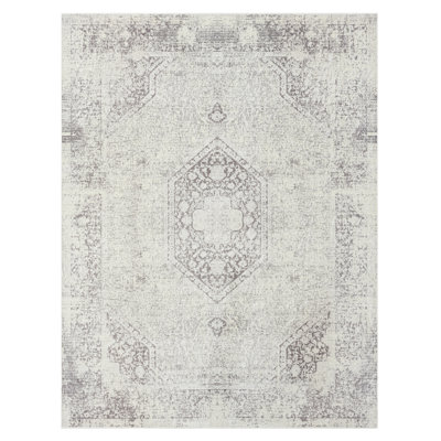 Machine Washable Traditional Oriental Gray/Ivory Waterproof Rug