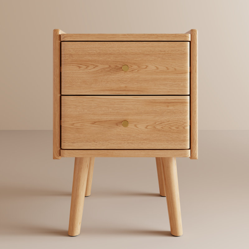 Table de chevet 2 tiroirs Mid-Century, Tanné, H 23,62 po x l 15,75 po x P 15,75 po