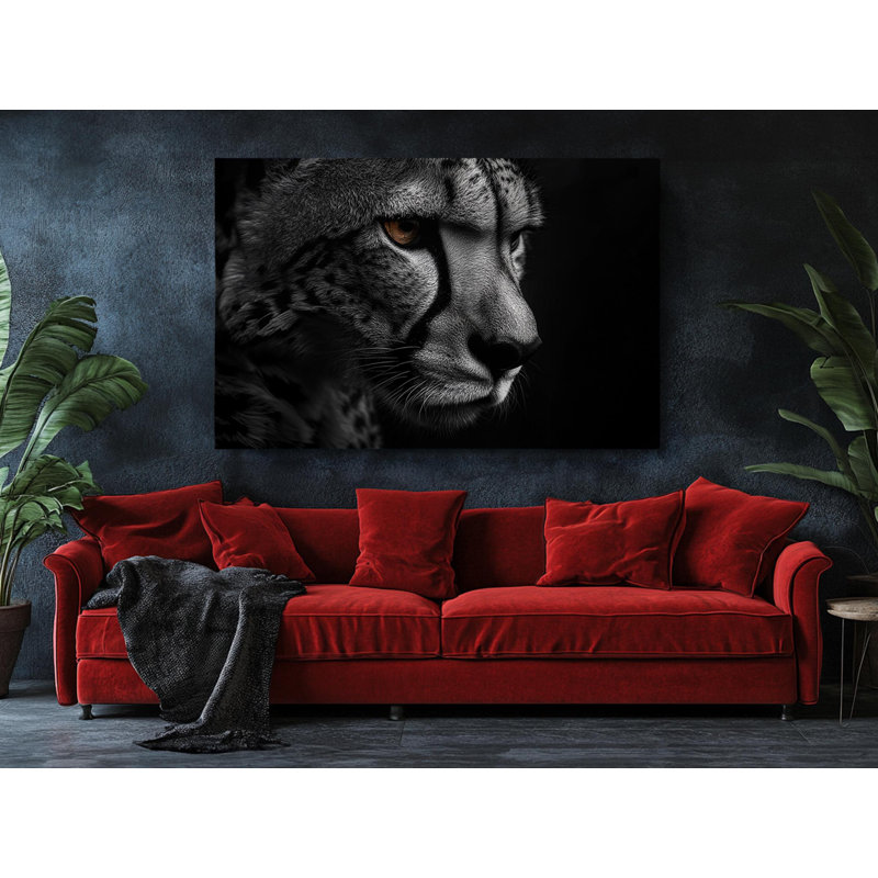 Reproduction sur toile de haute qualité en noir et blanc d'un guépard - Art mural - Art - cadeau, H 20 po x l 30 po