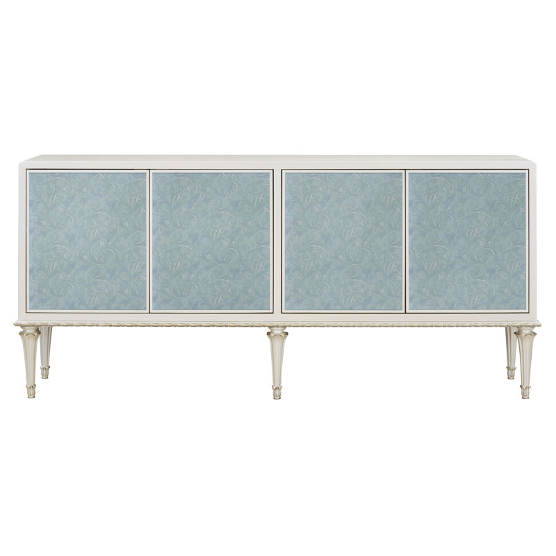 Armoire console Ansaldo blanc perle et argent scintillant