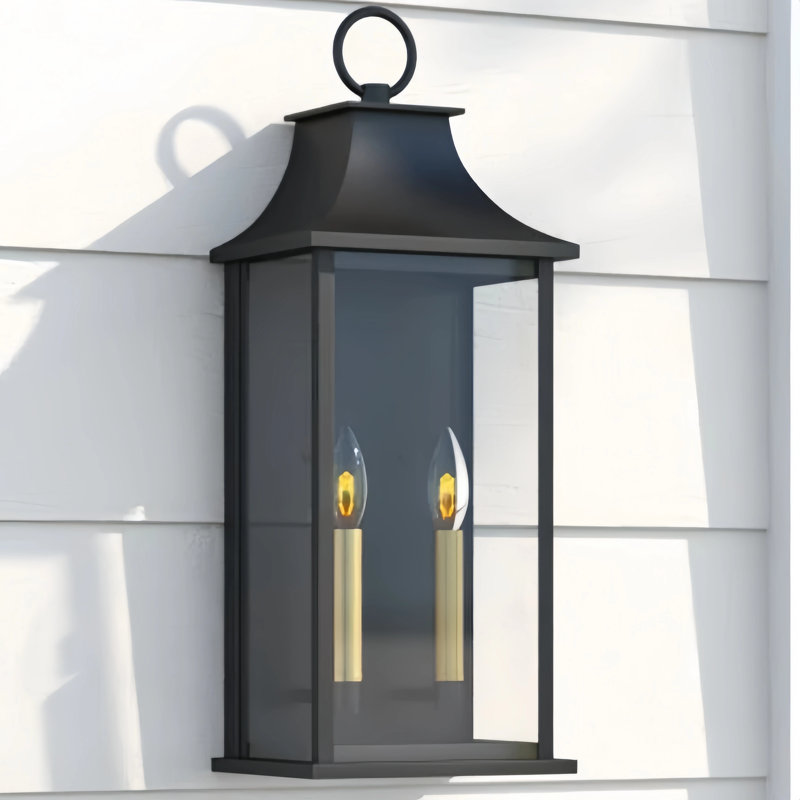 Alletta 2 - Light 21''H Black and Gold Aluminum Tempered Glass ETL Outdoor Wall Light with Dusk to Dawn, Black/Gold