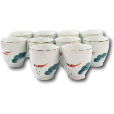 Bayou Breeze Artistique Zen Feng Shui 2 Koi paire de poissons dans un étang à lis en porcelaine blanche en céramique 5 tasses à thé ensemble de tasses à thé Service à domicile cuisine restaurant décoratif (10)