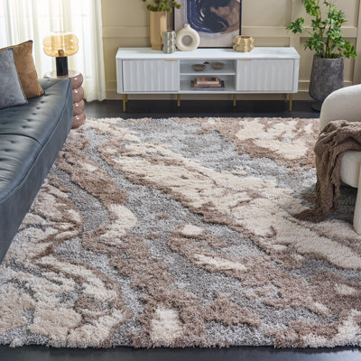 Tapis taupe / bleu en polypropylène tissé à la machine Rectangle Breckon