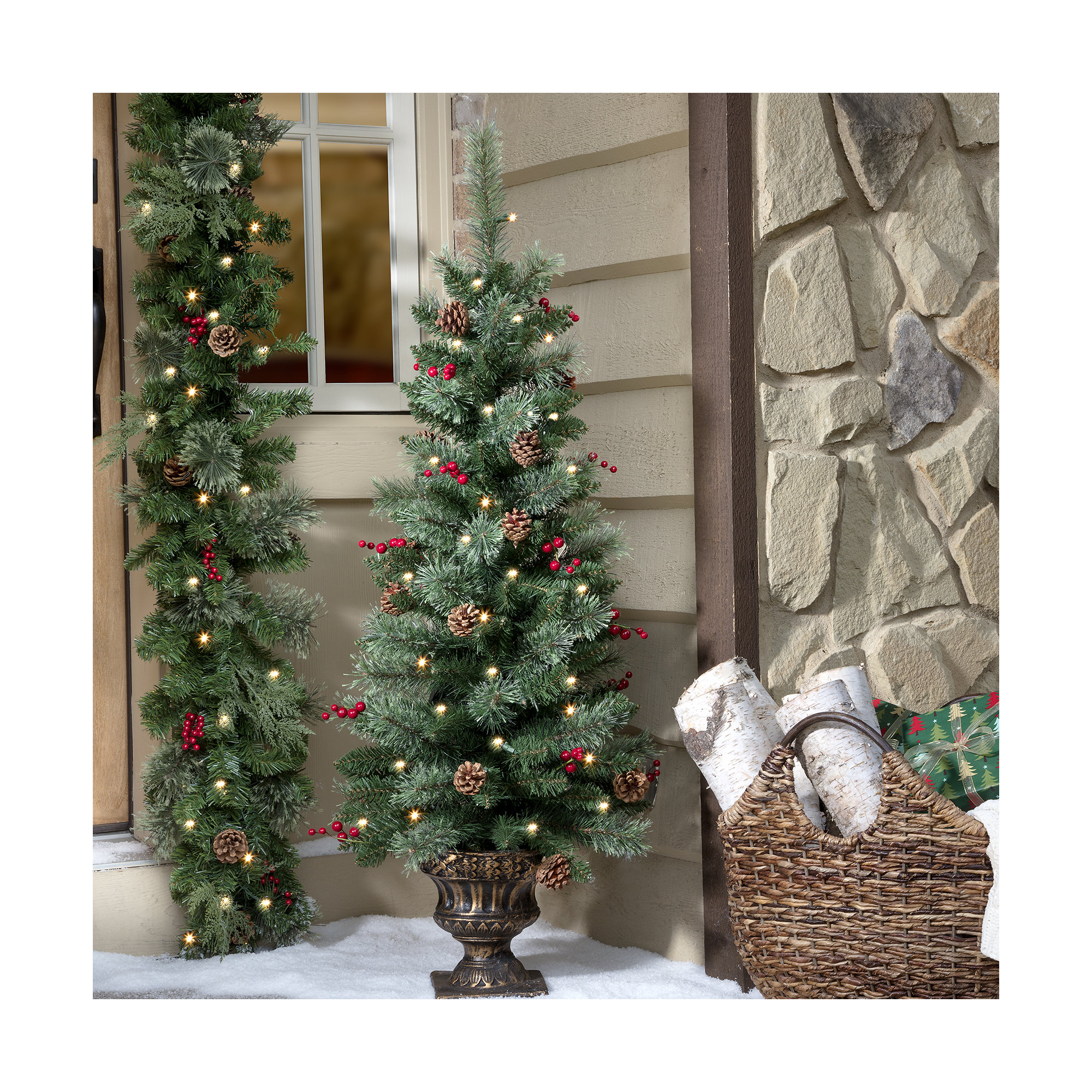 Pre-Lit Carolina 4' Green Spruce Artificial Christmas Tree With 80 Lighting Color
