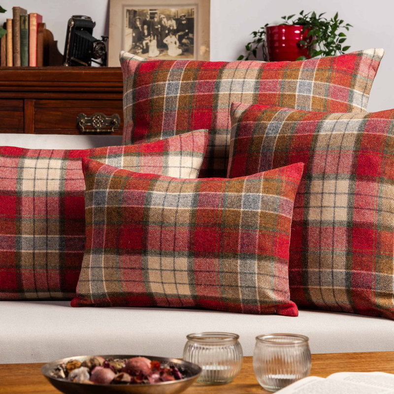 Lockwood Wool Check Cushion in Cranberry Red, 43x43cm, Cover only