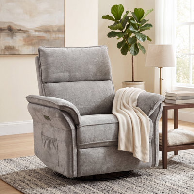 Oversized Power Recliner Chair Swivel Glider With Massage And Heat，Light Grey