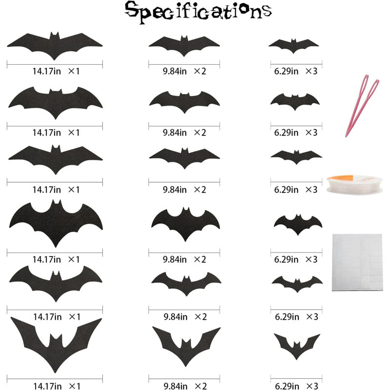 Décoration 3D de chauves-souris suspendues d'Halloween 3D, grandes autocollants décoratifs pour chauves-souris scintillantes pour fournitures de fête d'Halloween, 36 pièces