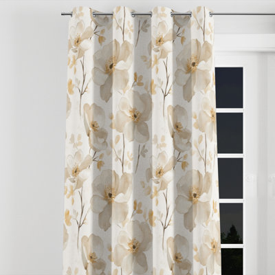 French Country Blackout Curtains - Floral Cream Bloom Grommet Curtain - 1 Panel