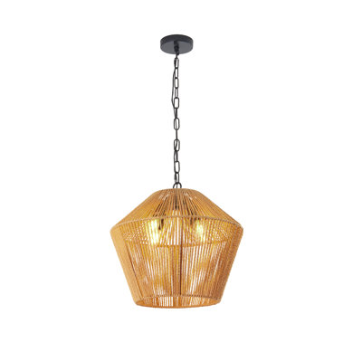17-inch Boho Farmhouse Pendant Light, Natural Hemp Rope+iron Hanging Lamp – Perfect For Home Decor, Adjustable Height, Soft Warm Lighting, Compatible With Modern/retro Styles, 4×40w E12 Bulb Compatible (no Bulbs)