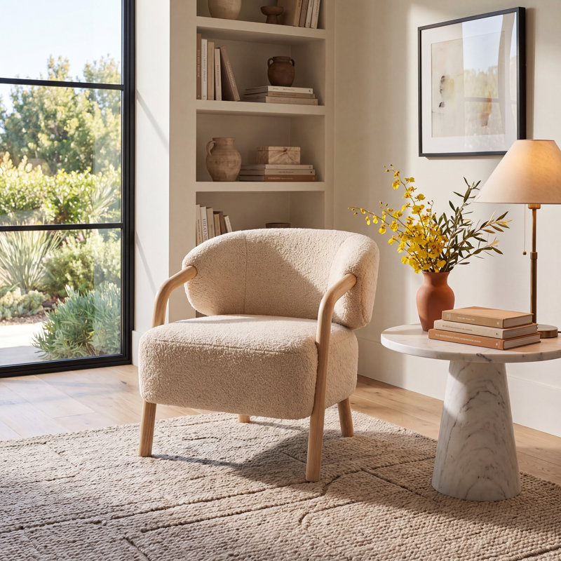 Citrine 29.25" W Armchair, Andes Toast Faux Shearling, Almond Oak