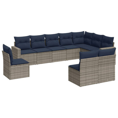 10 Piece Patio Sofa Set with Cushions Gray Poly Rattan Outdoor Patio Sofa Set