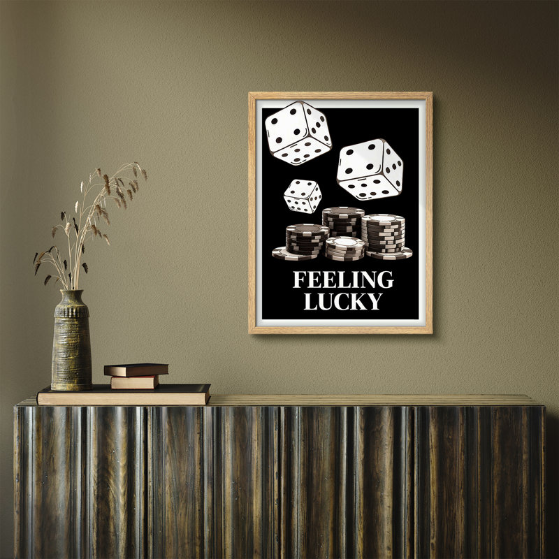 «Minimal Dice and Chips Lucky», impression d'art mural encadré - «Dice and Chips» avec «Feeling Lucky», pour le bureau ou la salle de jeux