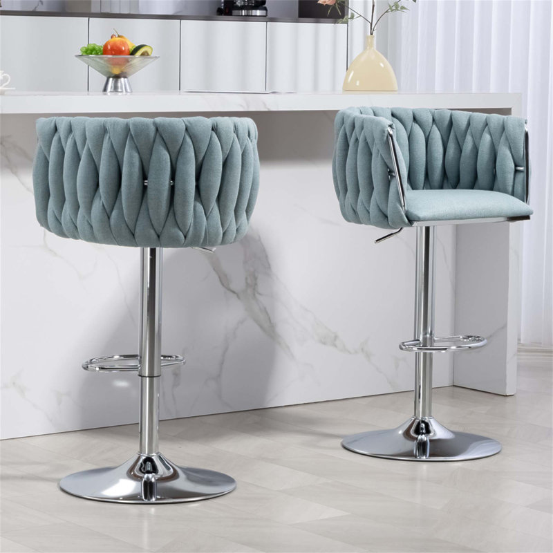 Ensemble de 2 tabourets de bar pivotants à 360 °, hauteur réglable avec dossier tissé, repose-pieds et coussin à rebond élevé pour la cuisine, le café et le pub